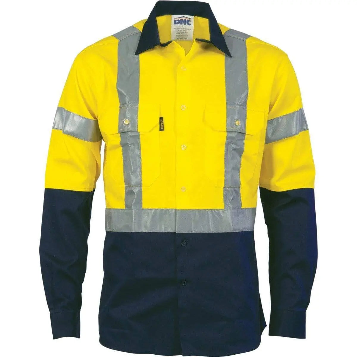Dnc Workwear Hi-vis D/n 2 Tone Long Sleeve Drill Shirt With H Pattern Generic R/ Tape - 3983 Metro Workwear.